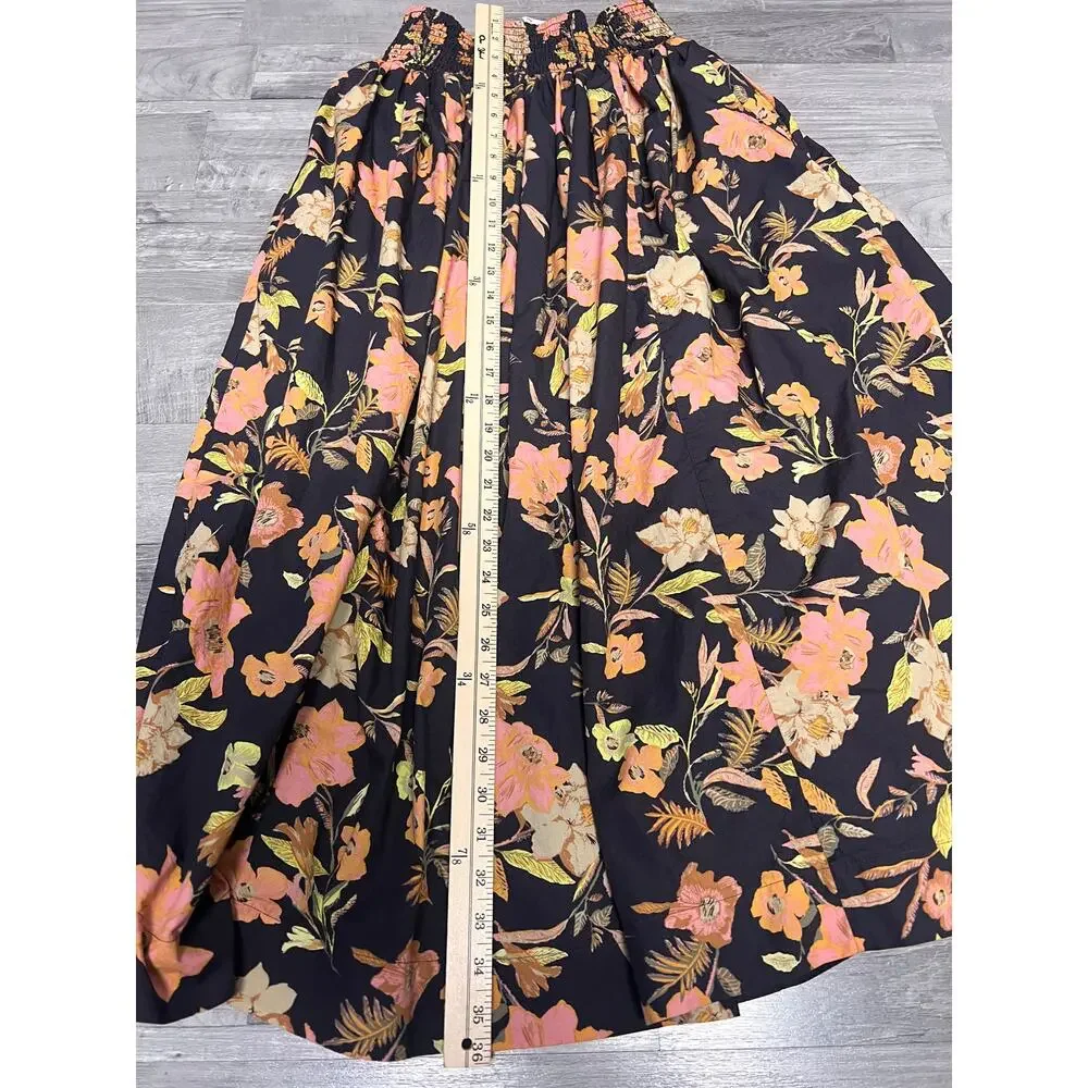Treasure & Bond Floral Smocked Waist Cotton Maxi Skirt Women S Pockets Coastal